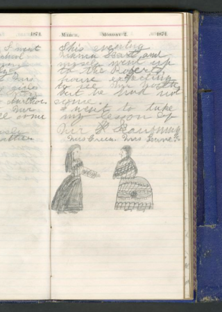 Florence Merriam Bailey Diary, 1874. Entries March 1-2 with drawings. | Smithsonian Institution Archives,  Record Unit 7417, Florence Merriam Bailey Papers, 1865-1942